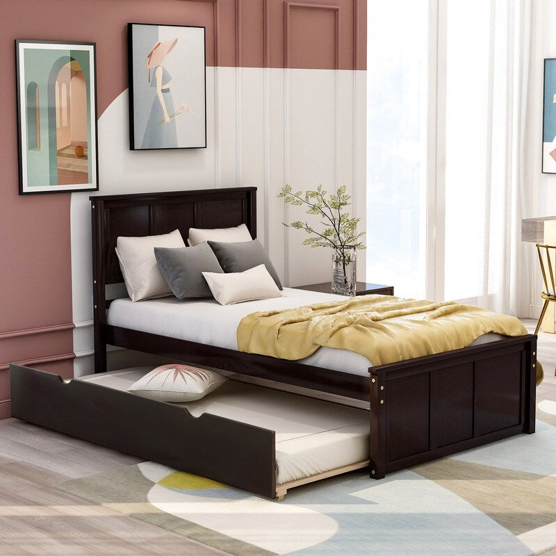 Twin Size Frame Platform Storage Bed, WithTwin Size Trundle