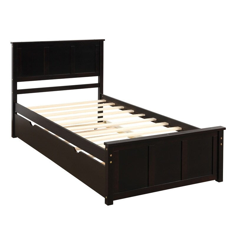 Twin Size Frame Platform Storage Bed, WithTwin Size Trundle