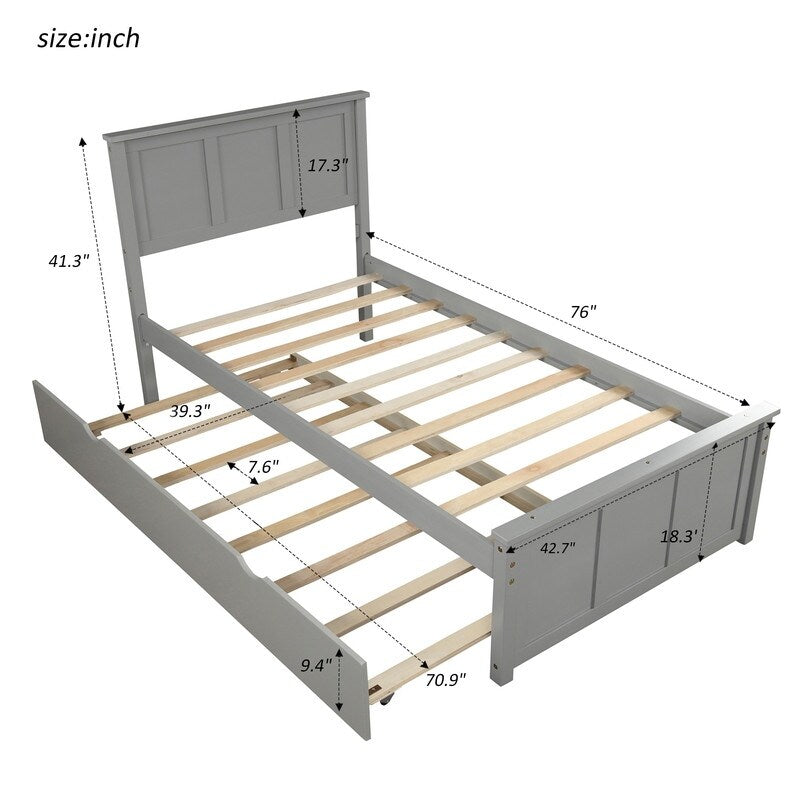 Twin Size Frame Platform Storage Bed, WithTwin Size Trundle