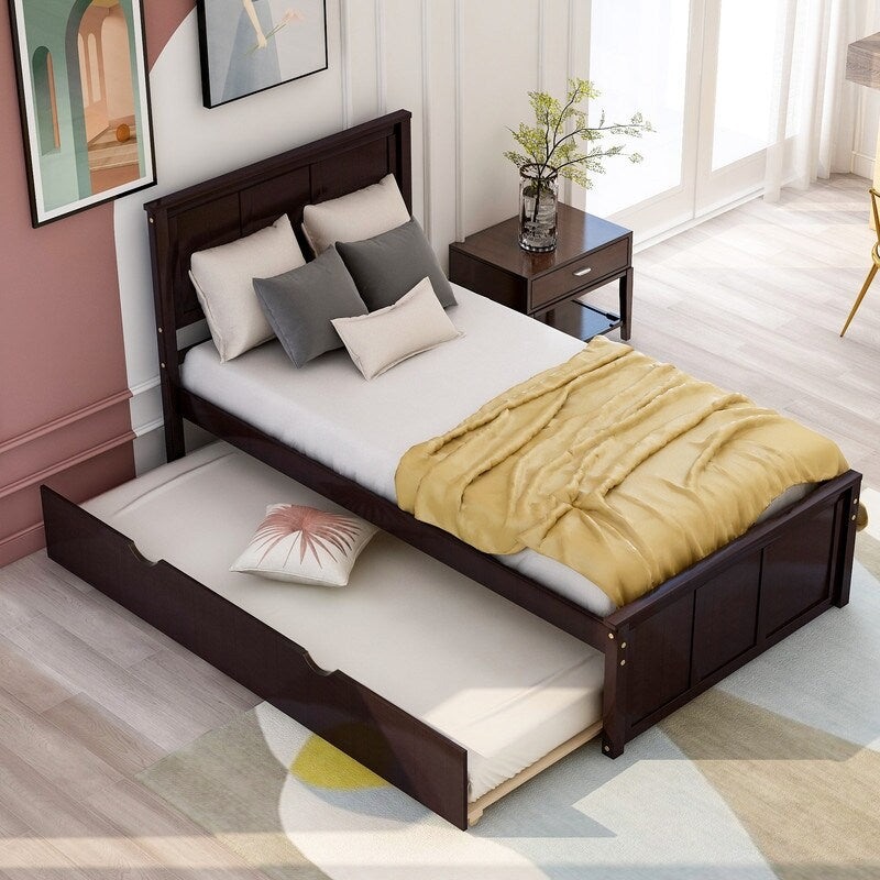 Twin Size Frame Platform Storage Bed, WithTwin Size Trundle