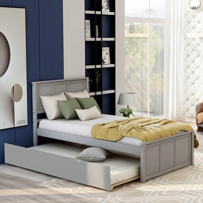 Twin Size Frame Platform Storage Bed, WithTwin Size Trundle