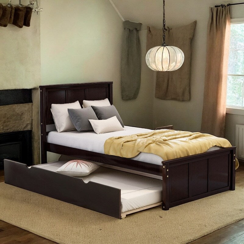 Twin Size Frame Platform Storage Bed, WithTwin Size Trundle