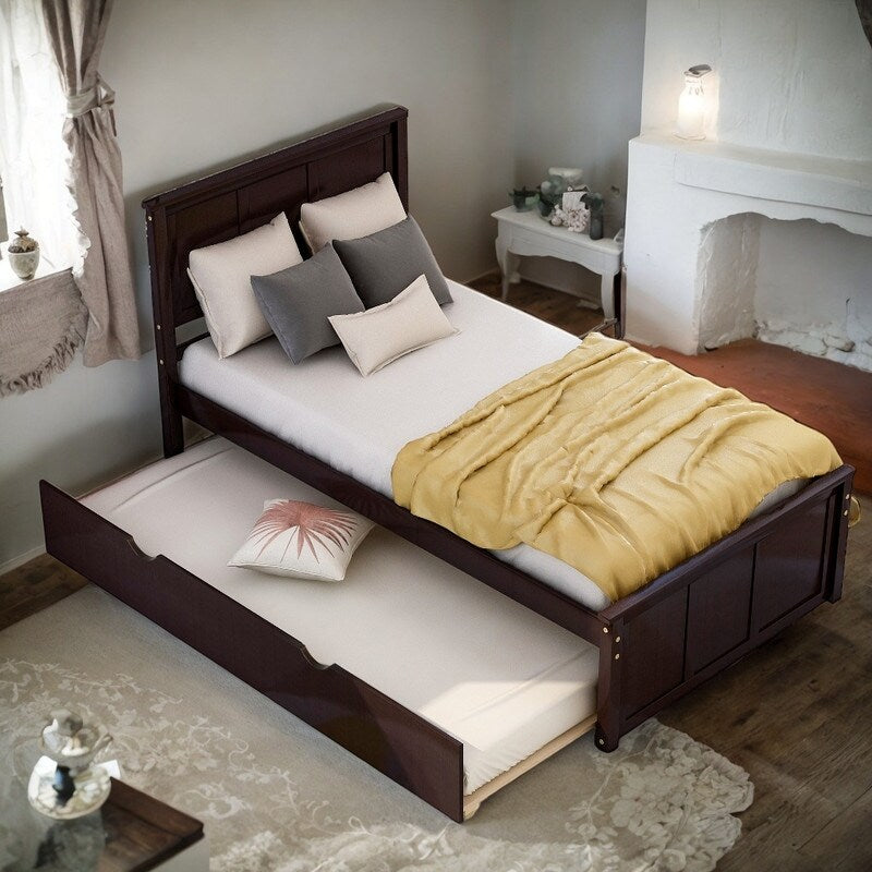 Twin Size Frame Platform Storage Bed, WithTwin Size Trundle