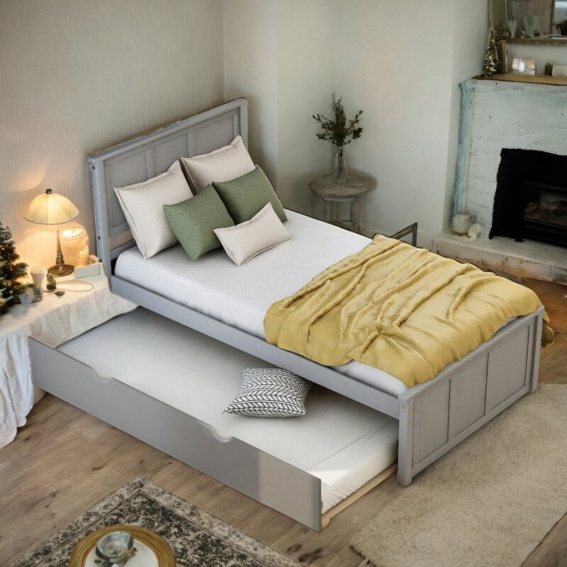 Twin Size Frame Platform Storage Bed, WithTwin Size Trundle