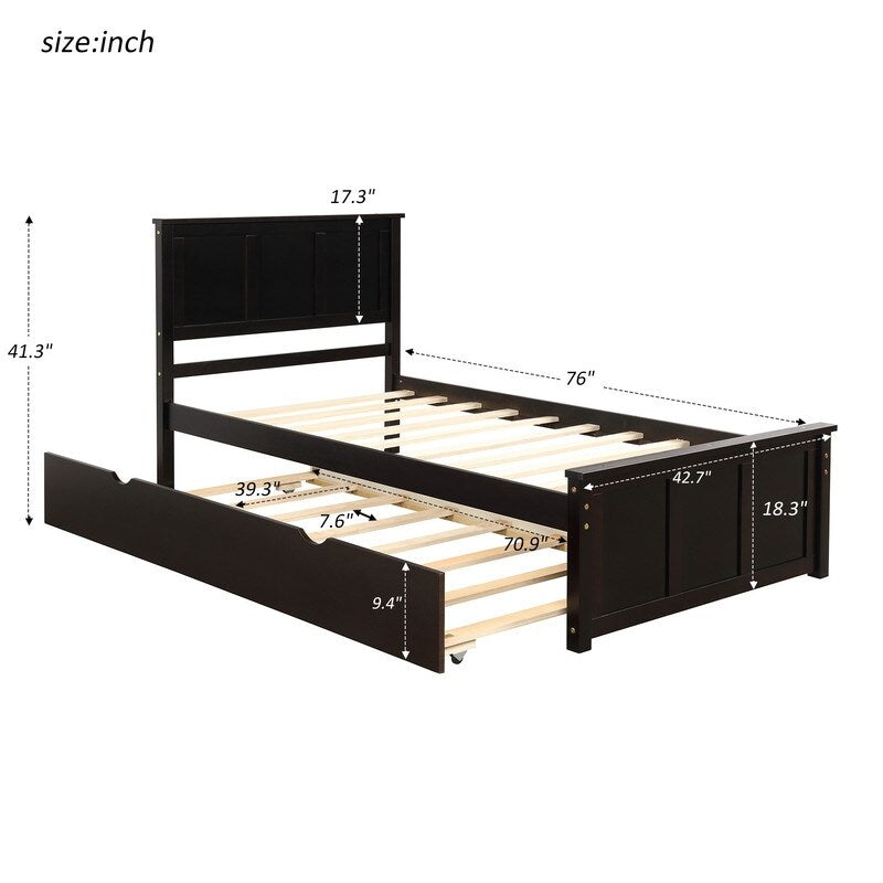 Twin Size Frame Platform Storage Bed, WithTwin Size Trundle
