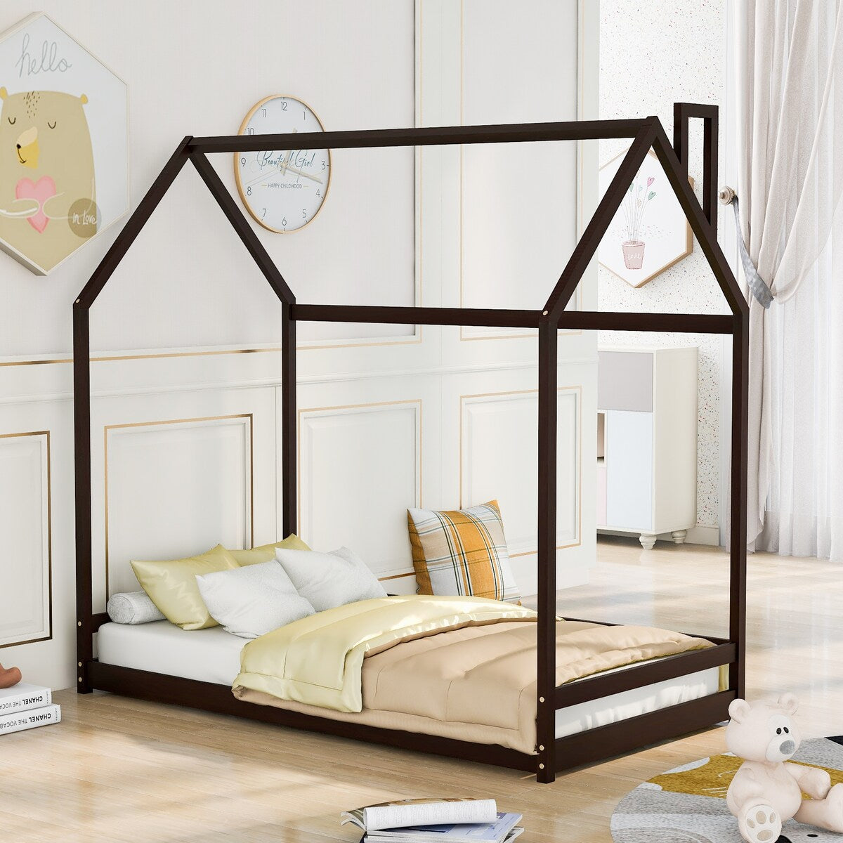 Twin Size House Bed Bed, Espresso