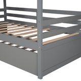 Twin Size House Bed with Trundle & Window & Roof, Grey