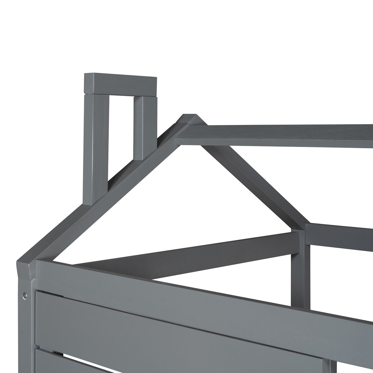Twin Size House Bed with Trundle & Window & Roof, Grey