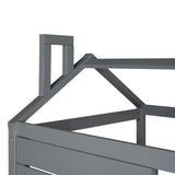 Twin Size House Bed with Trundle & Window & Roof, Grey