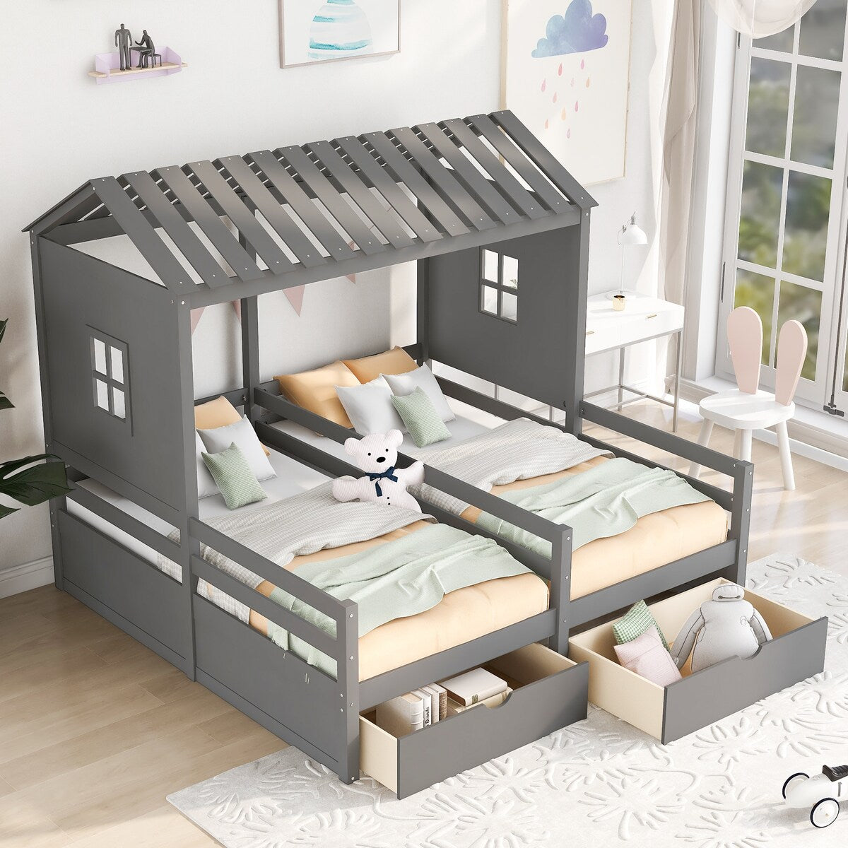 Twin Size House Platform Beds with Drawers
