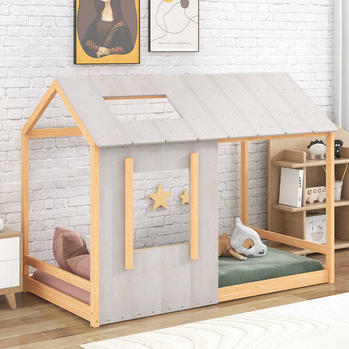 Twin Size House Platform with Roof and Window Mattress not Included