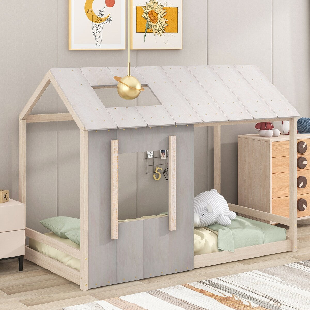 Twin Size House Platform with Roof and Window Mattress not Included