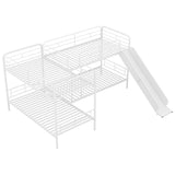 Twin Size L-shaped Bunk Bed Metal Frame Kids' Beds with Slide and Ladder & Guardrail