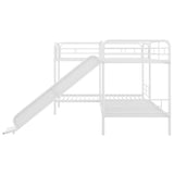 Twin Size L-shaped Bunk Bed Metal Frame Kids' Beds with Slide and Ladder & Guardrail