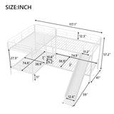 Twin Size L-shaped Bunk Bed Metal Frame Kids' Beds with Slide and Ladder & Guardrail