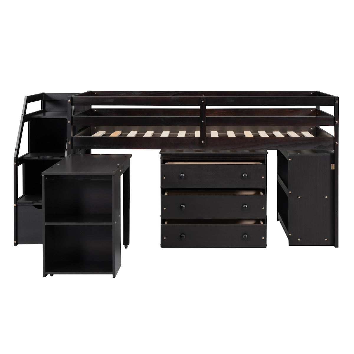 Twin Size Loft Bed With Desk,3 Drawers,Storage Stairs and Shelves