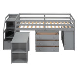 Twin Size Loft Bed With Desk,3 Drawers,Storage Stairs and Shelves