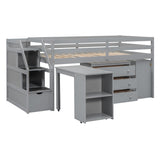 Twin Size Loft Bed With Desk,3 Drawers,Storage Stairs and Shelves