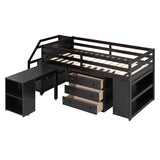 Twin Size Loft Bed With Desk,3 Drawers,Storage Stairs and Shelves