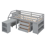 Twin Size Loft Bed With Desk,3 Drawers,Storage Stairs and Shelves