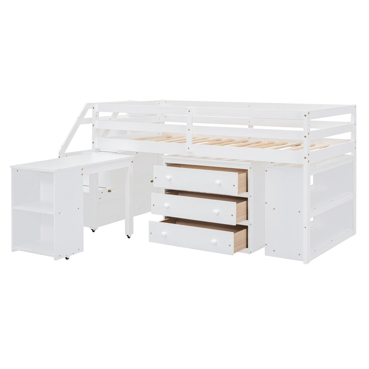 Twin Size Loft Bed With Desk,3 Drawers,Storage Stairs and Shelves