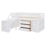 Twin Size Loft Bed With Desk,3 Drawers,Storage Stairs and Shelves