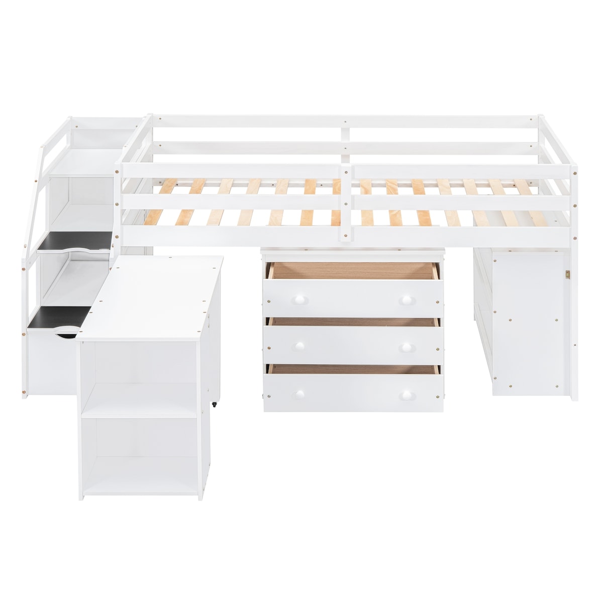 Twin Size Loft Bed With Desk,3 Drawers,Storage Stairs and Shelves