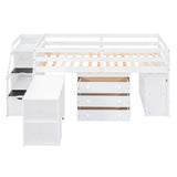 Twin Size Loft Bed With Desk,3 Drawers,Storage Stairs and Shelves