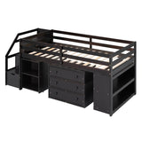 Twin Size Loft Bed With Desk,3 Drawers,Storage Stairs and Shelves