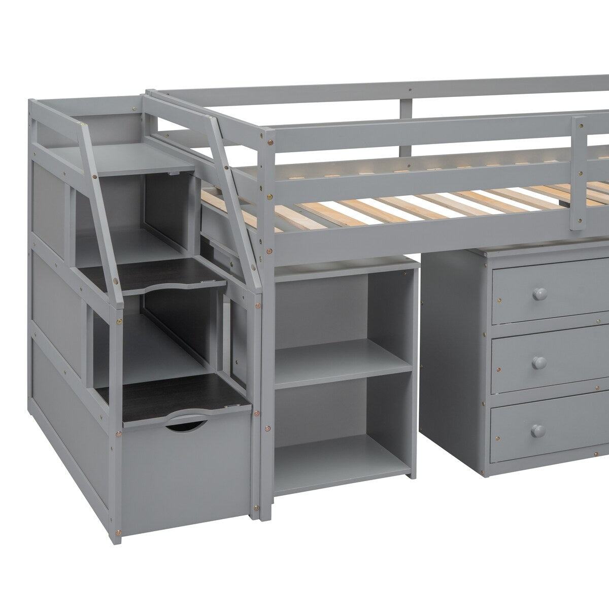 Twin Size Loft Bed With Desk,3 Drawers,Storage Stairs and Shelves