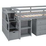 Twin Size Loft Bed With Desk,3 Drawers,Storage Stairs and Shelves
