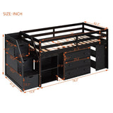 Twin Size Loft Bed With Desk,3 Drawers,Storage Stairs and Shelves