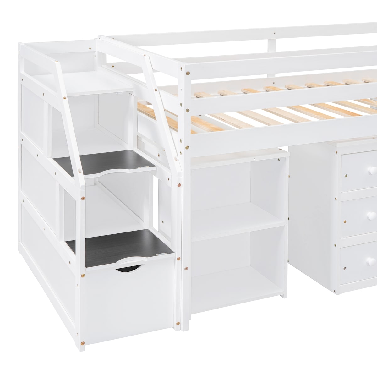 Twin Size Loft Bed With Desk,3 Drawers,Storage Stairs and Shelves