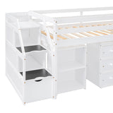 Twin Size Loft Bed With Desk,3 Drawers,Storage Stairs and Shelves