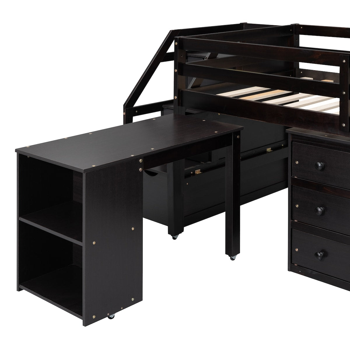 Twin Size Loft Bed With Desk,3 Drawers,Storage Stairs and Shelves