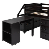 Twin Size Loft Bed With Desk,3 Drawers,Storage Stairs and Shelves