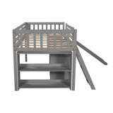 Twin Size Loft Bed with Bookcases, Drawers, Ladder and Slide, White