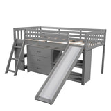 Twin Size Loft Bed with Bookcases, Drawers, Ladder and Slide, White