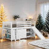 Twin Size Loft Bed with Bookcases, Drawers, Ladder and Slide, White