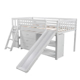Twin Size Loft Bed with Bookcases, Drawers, Ladder and Slide, White