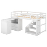 Twin Size Loft Bed with Multifunctional Movable Built-in Desk and and Staircase