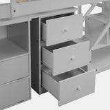 Twin Size Loft Bed with Multifunctional Movable Built-in Desk and and Staircase