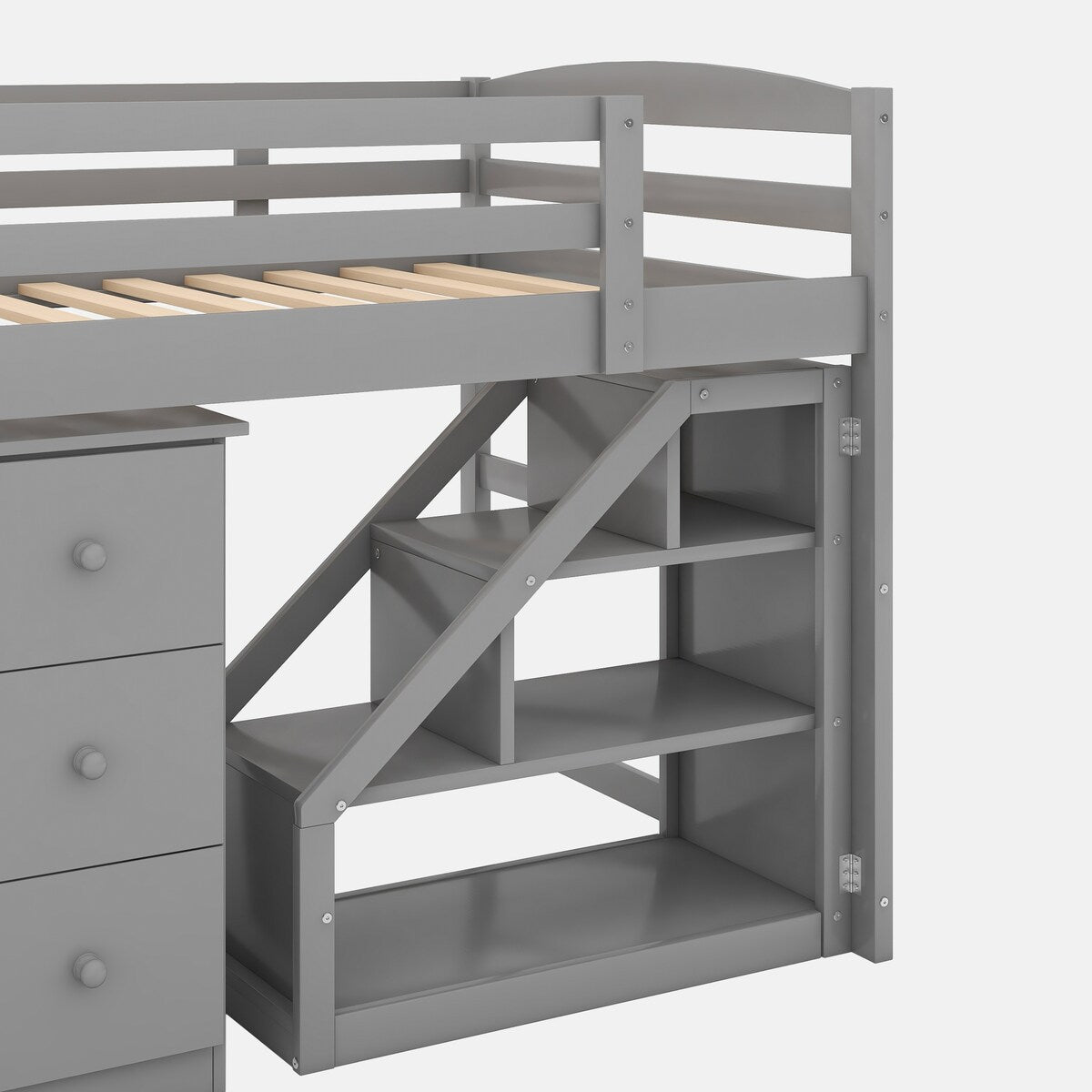 Twin Size Loft Bed with Multifunctional Movable Built-in Desk and and Staircase
