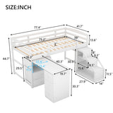 Twin Size Loft Bed with Multifunctional Movable Built-in Desk and and Staircase