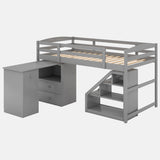 Twin Size Loft Bed with Multifunctional Movable Built-in Desk and and Staircase