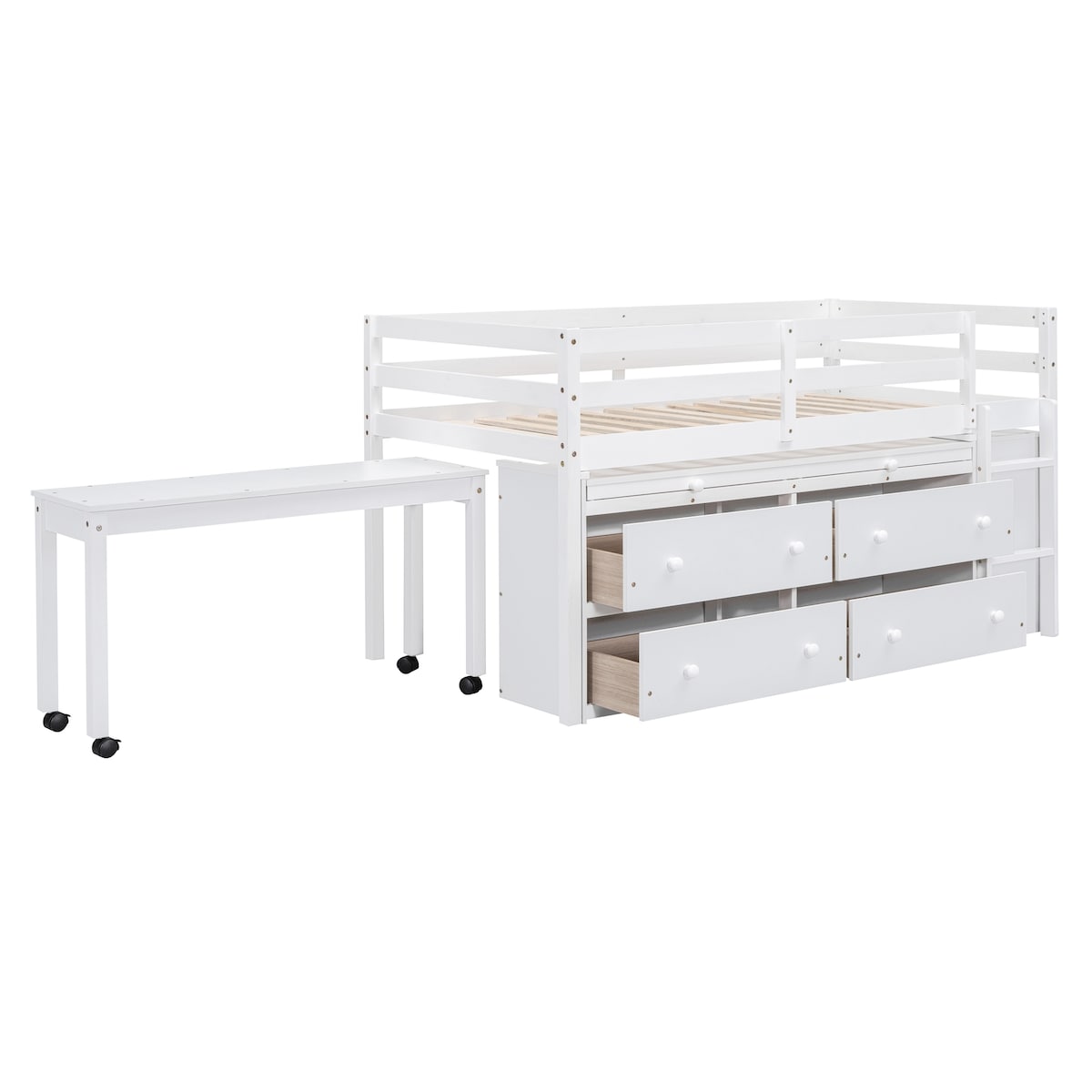 Twin Size Loft Bed with Writing Desk and 4 Drawers