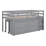 Twin Size Loft Bed with Writing Desk and 4 Drawers