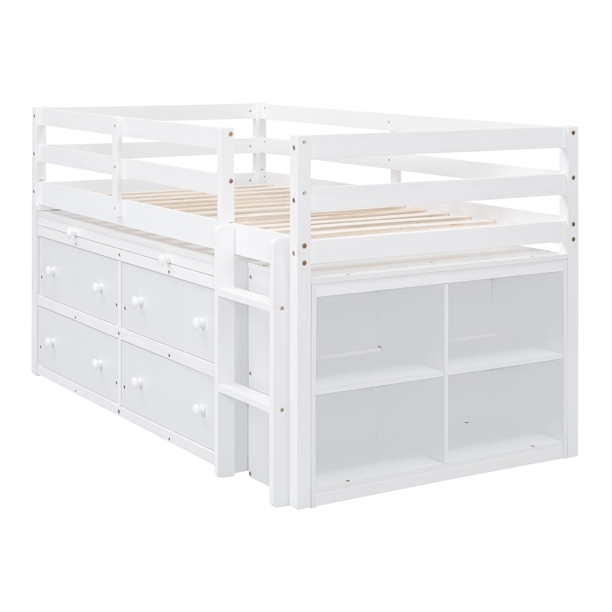 Twin Size Loft Bed with Writing Desk and 4 Drawers