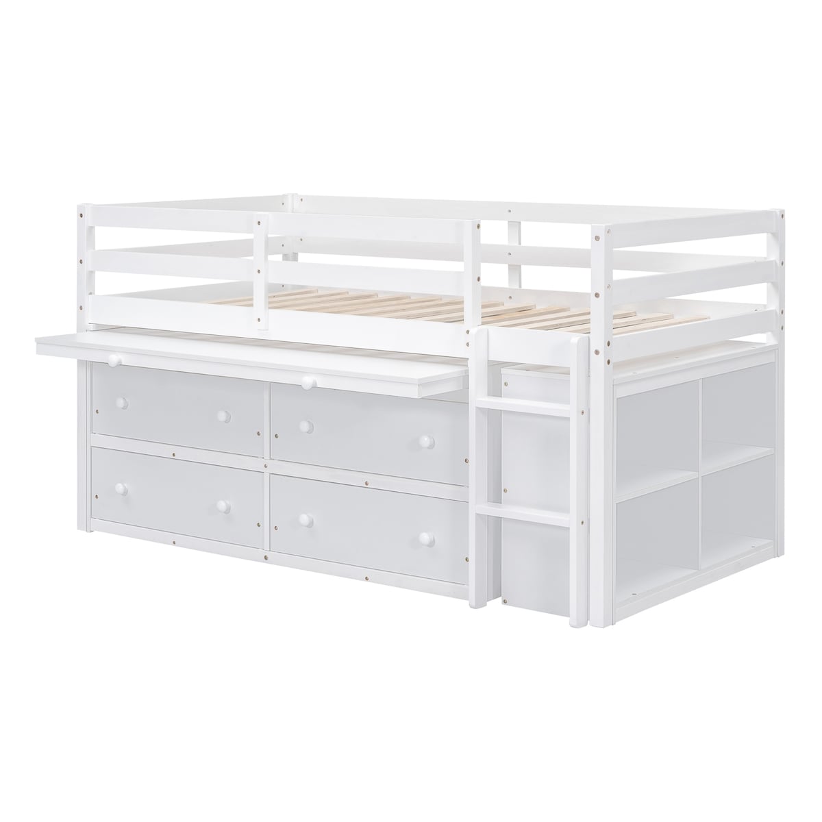 Twin Size Loft Bed with Writing Desk and 4 Drawers