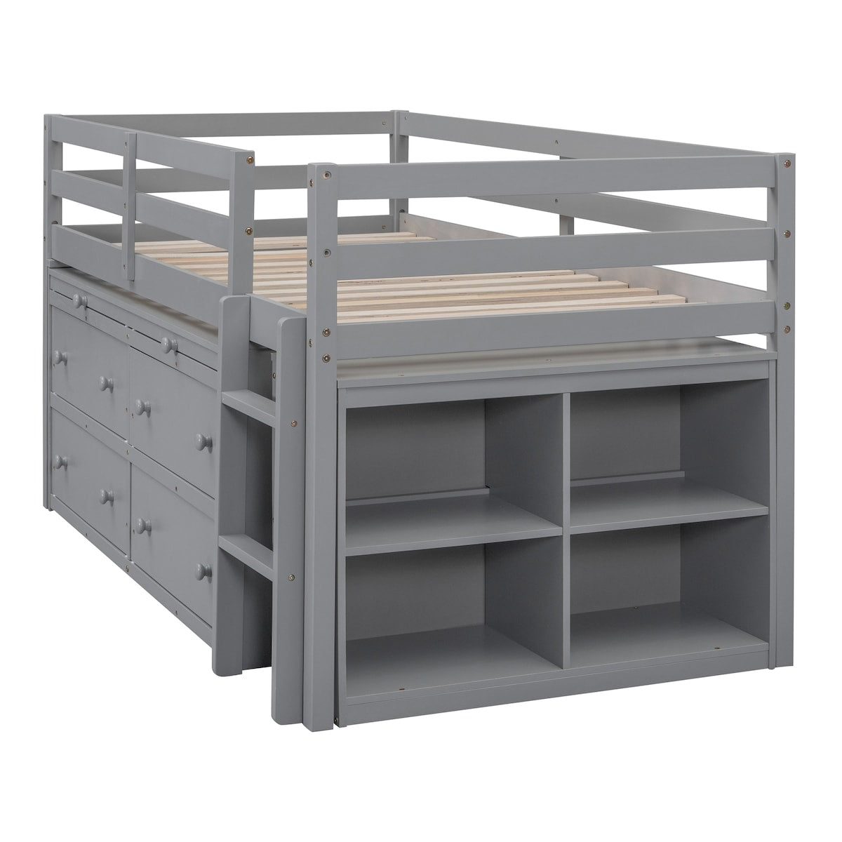 Twin Size Loft Bed with Writing Desk and 4 Drawers